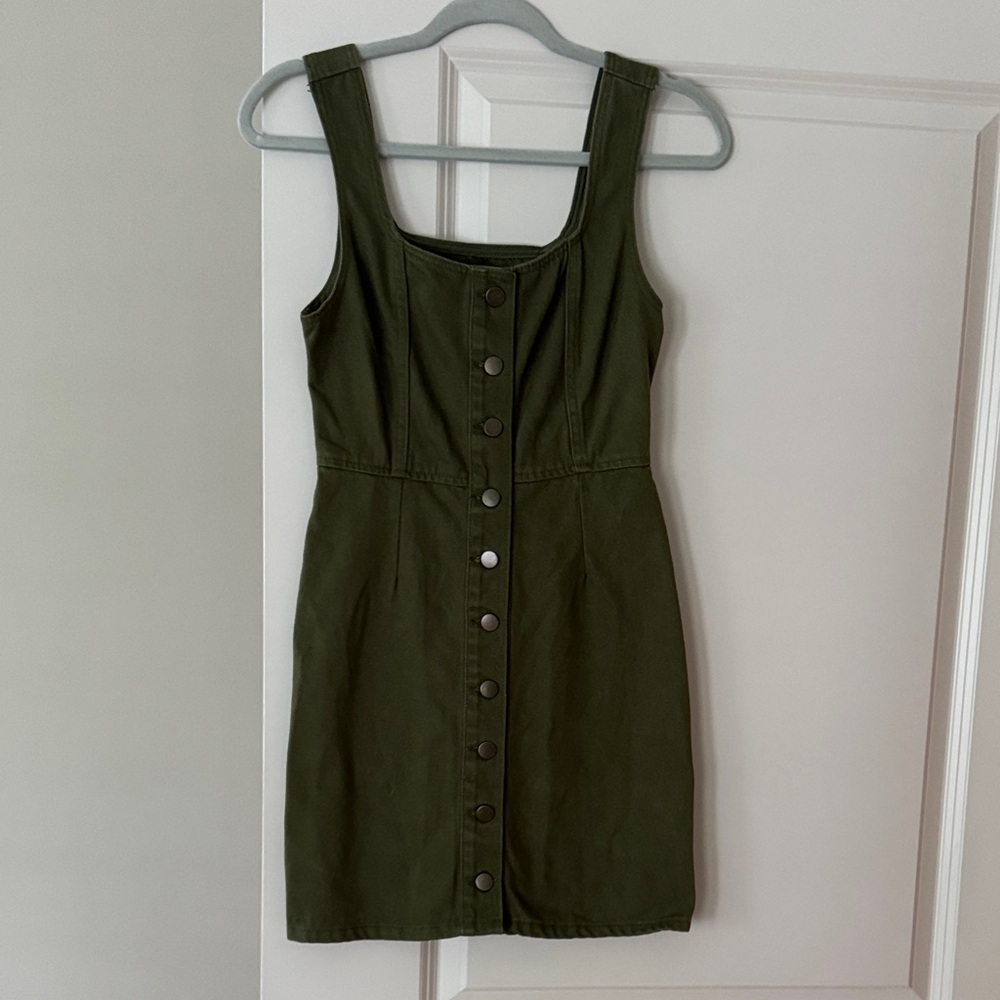 Urban Outfitters Olive Green Button-Front Mini Denim Dress